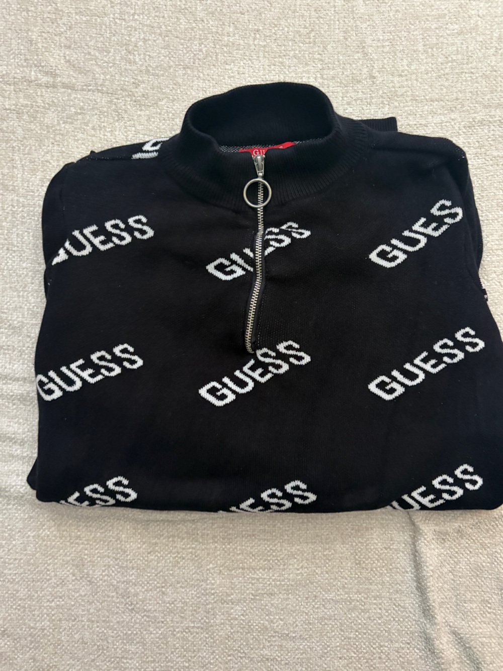 Guess Black Half-Zip Logo Knit Pullover